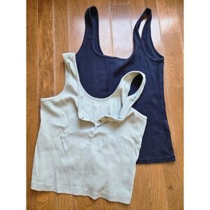 2 Abercrombie & Fitch Tank Tops Women's L Blue Ribbed Scoop Neck